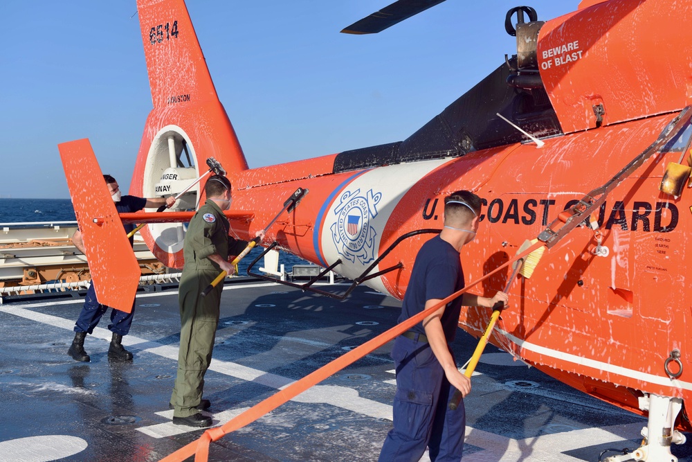 USCGC Stone conducts MH-65 Dolphin wash down