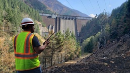 Dam safety personnel inspect Detroit Dam after the Beachie Creek and Lionshead fires