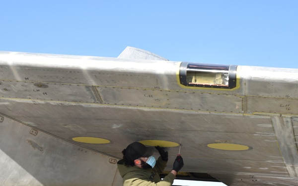 Two B-52H bombers regenerated to active service undergoing simultaneous maintenance at Tinker’s Air Logistics Complex