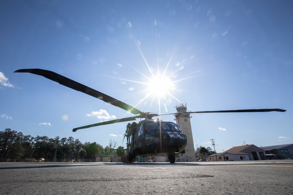 The 3rd Combat Aviation Brigade stands ready during the installation medical evacuation mission.