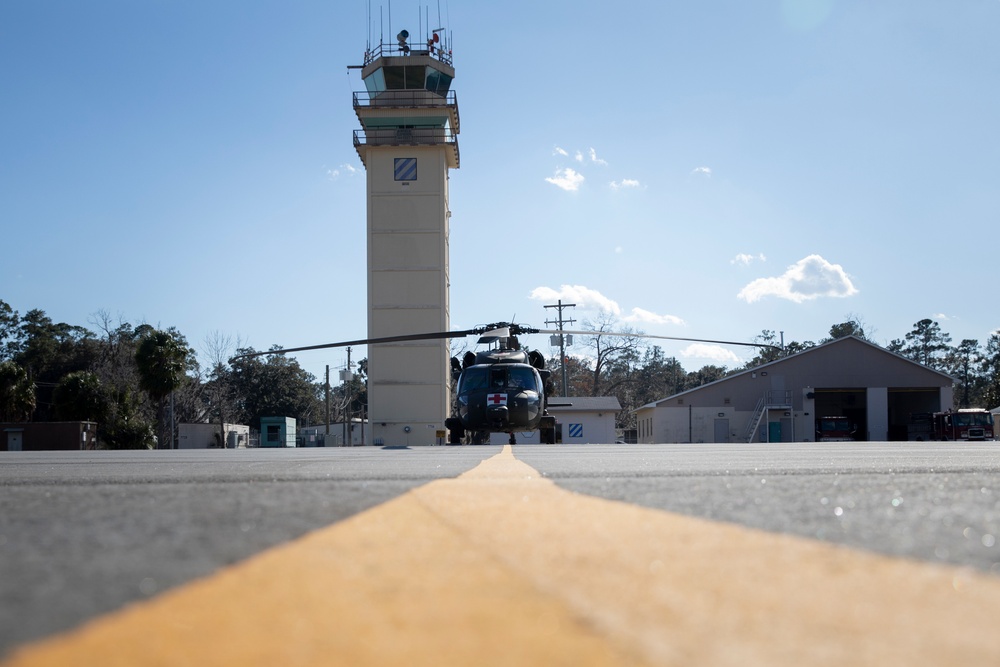 The 3rd Combat Aviation Brigade stands ready during the installation medical evacuation mission.