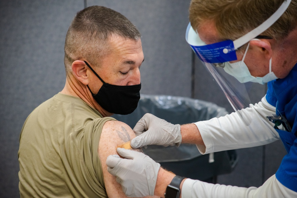 Command Sgt. Maj. Michael Perry Receives the Covid-19 Vaccine