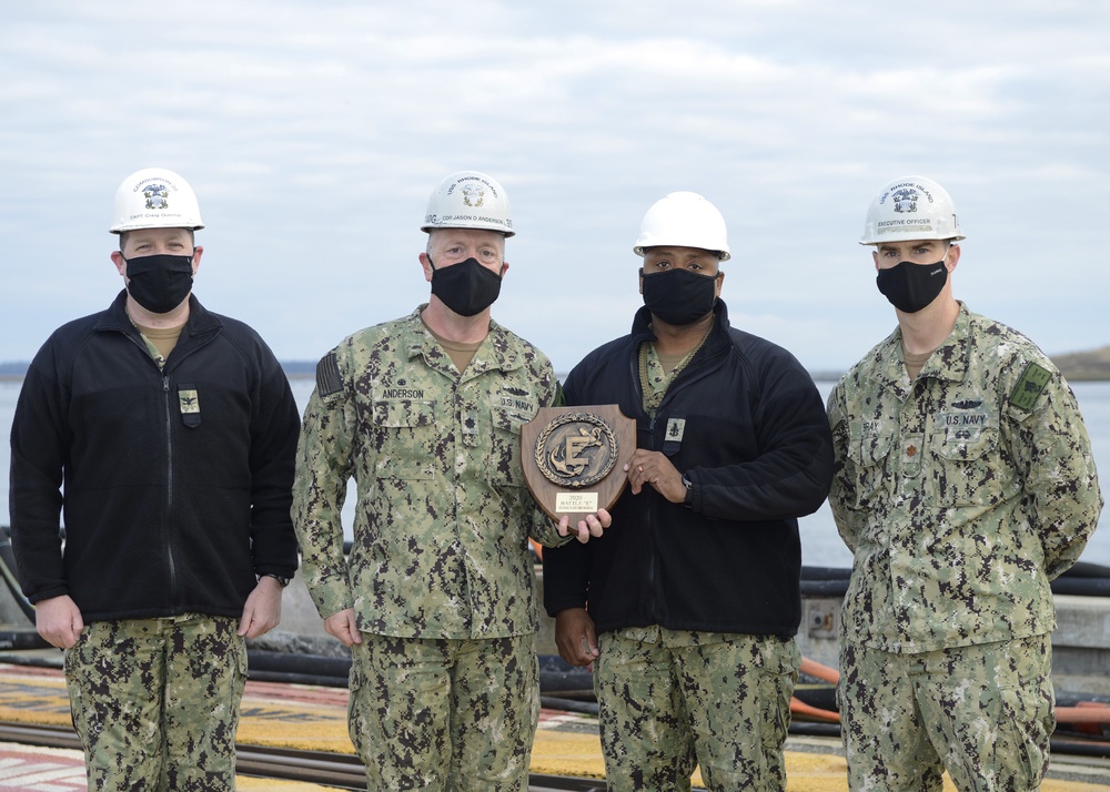 Blue and Gold Crews of USS Rhode Island Receive Battle 'E'