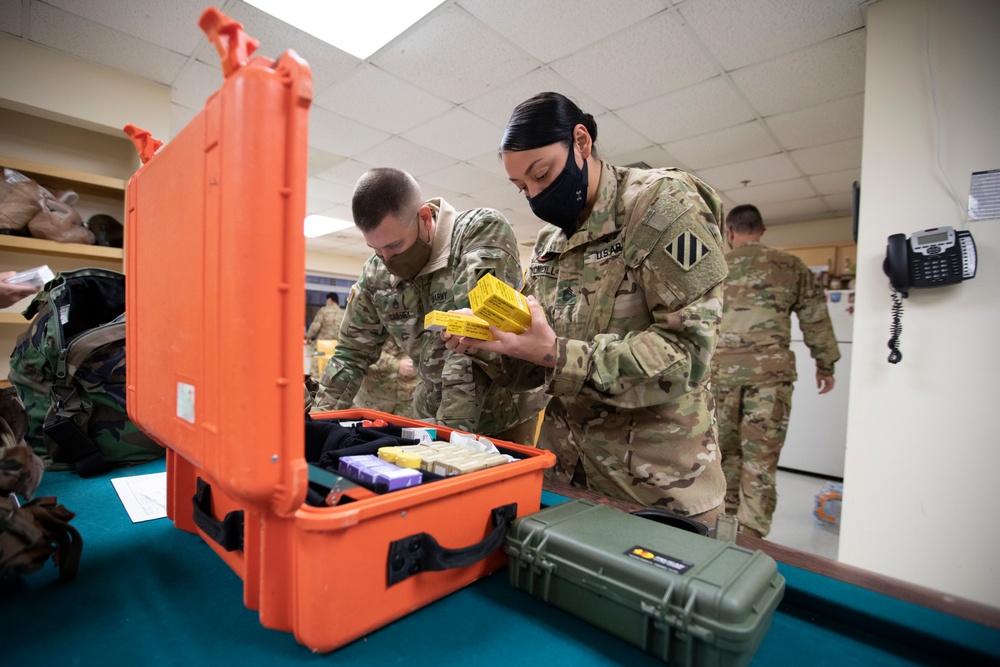 The 3rd Combat Aviation Brigade stands ready during the installation medical evacuation mission.