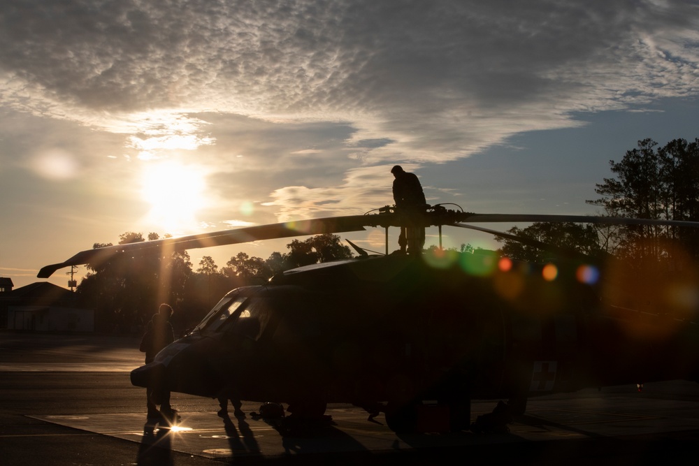 The 3rd Combat Aviation Brigade stands ready during the installation medical evacuation mission.