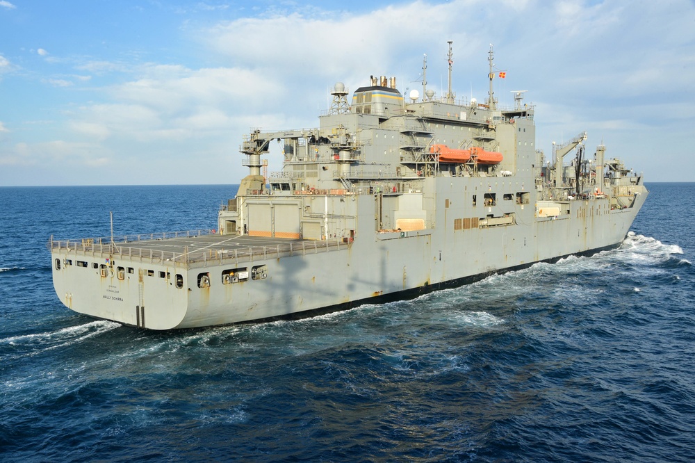 USS PHILLIPINE SEA CONDUCTS RAS WITH USNS WALLY SCHIRRA/DEPLOYMENT