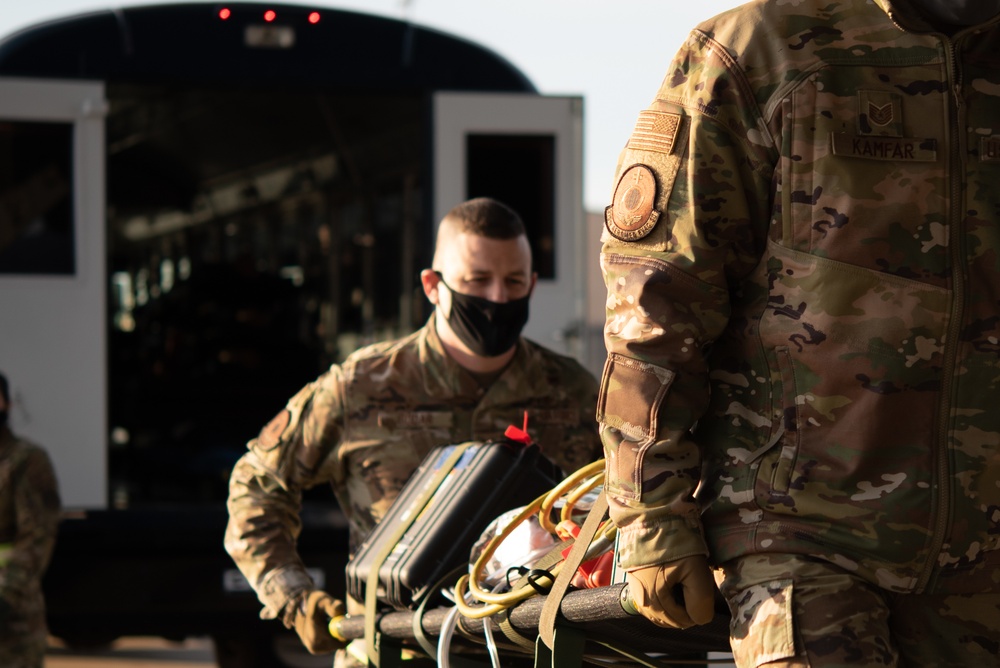 375th Aeromedical Evacuation Squadron have a medical exercise to practice patient transport