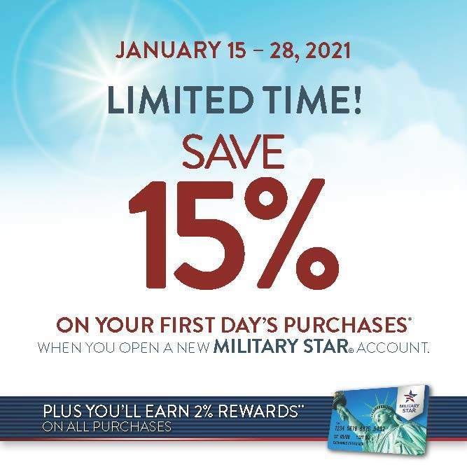 New MILITARY STAR Accounts Start the New Year with Extra Savings From Jan. 15 Through Jan. 28