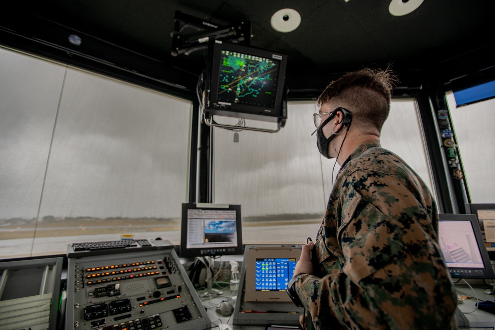 Air Traffic Controllers with H&amp;HS keep the aircraft moving aboard MCAS Futenma