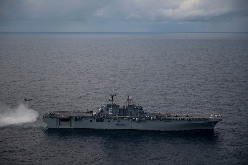 F-35B Lightning II assigned to the 31st Marine Expeditionary Unit (MEU) lands on the flight deck of amphibious assault ship USS America (LHA 6)