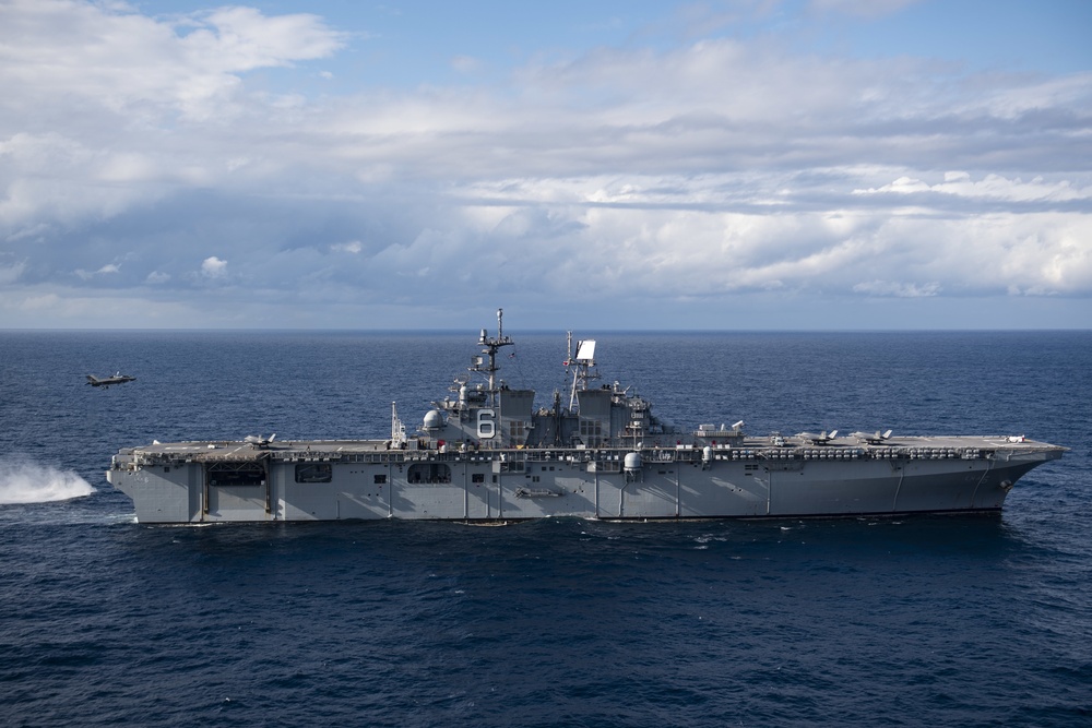 F-35B Lightning II assigned to the 31st Marine Expeditionary Unit (MEU) lands on the flight deck of amphibious assault ship USS America (LHA 6)