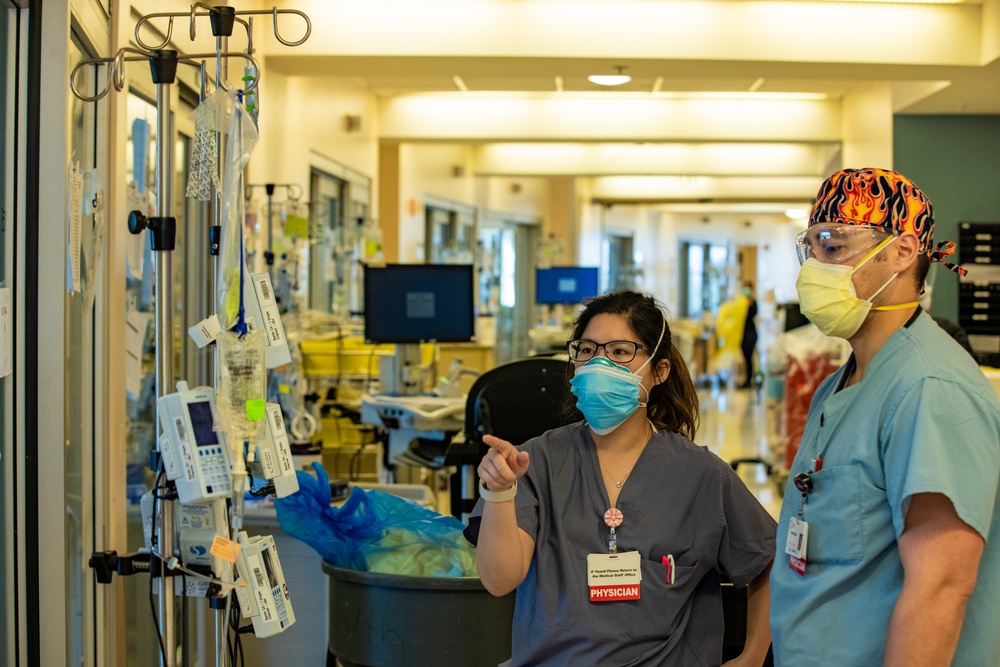 Air Force medical providers work alongside Arrowhead Regional Medical Center personnel