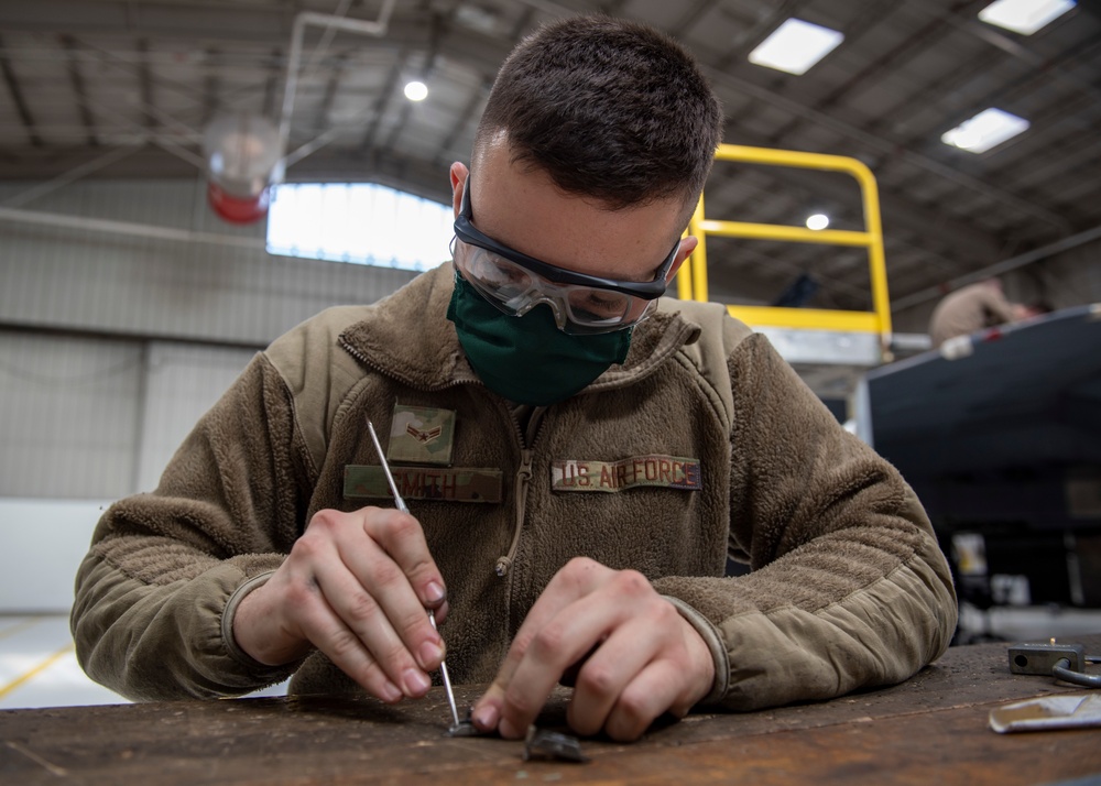 PHASE Crew Chiefs Perform F-15E Strike Eagle Inspections