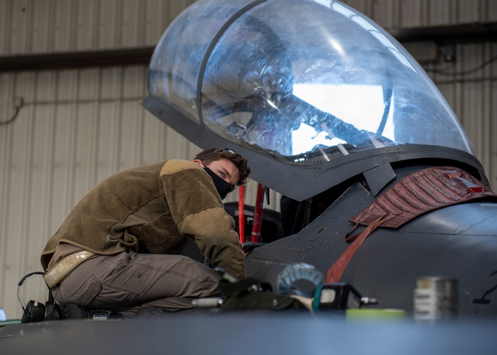 PHASE Crew Chiefs Perform F-15E Strike Eagle Inspections