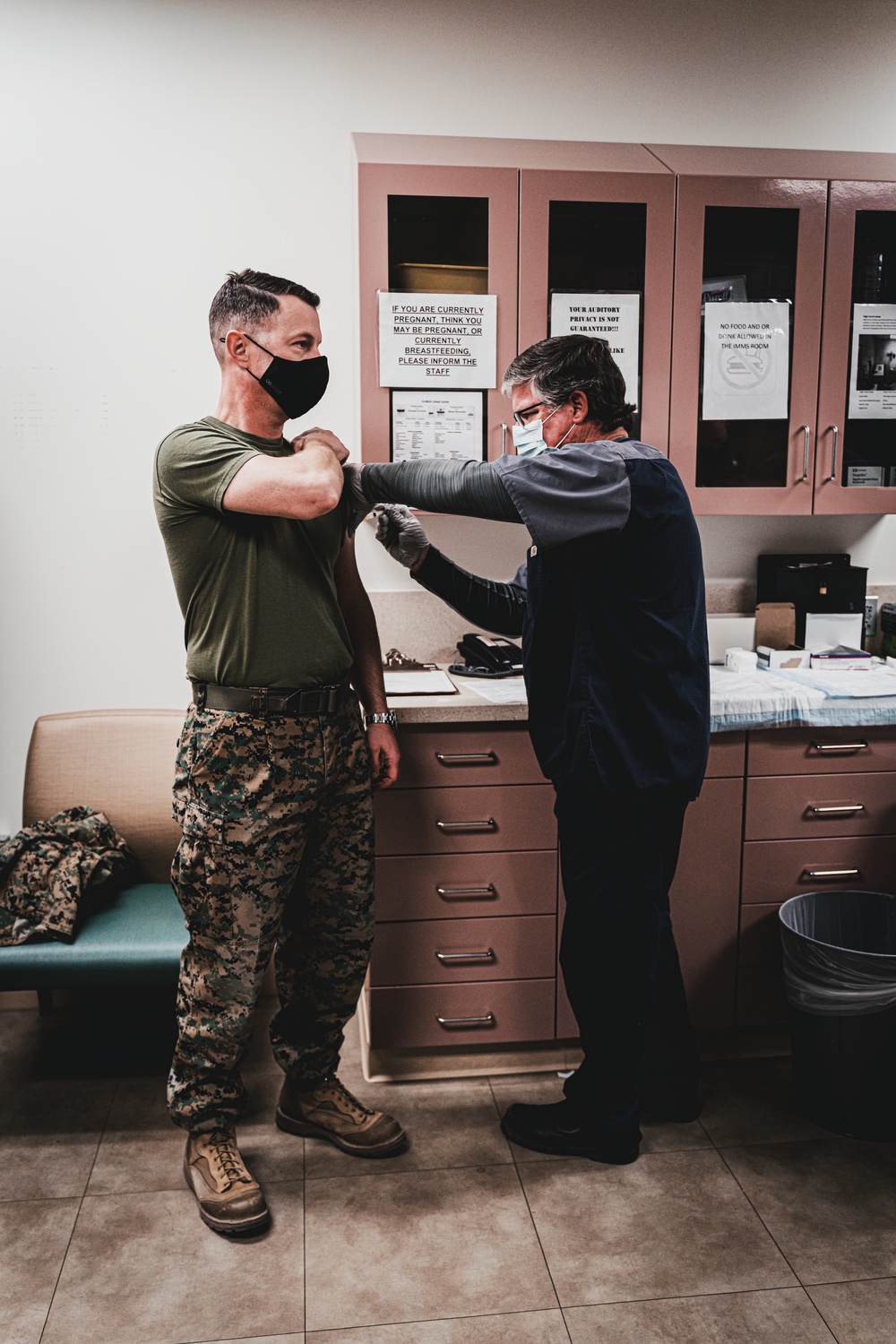 U.S. Marines with 1st Marine Division receive the Moderna SARS-CoV-2 Vaccine