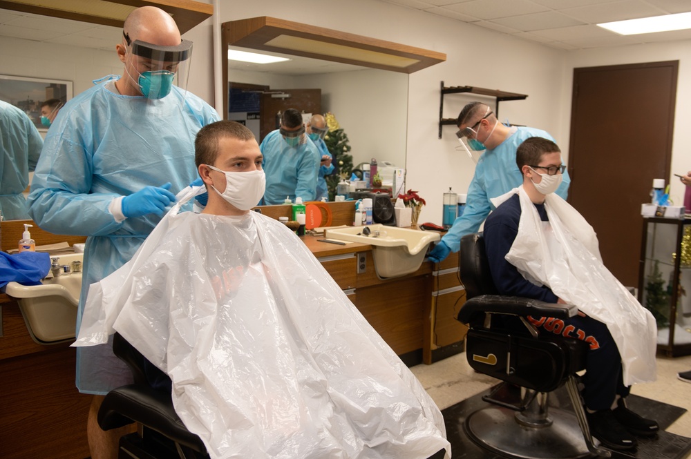 Recruits Receive Haircuts at Coast Guard Training Center Cape May, New Jersey