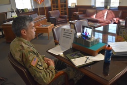 Col. Will McKannay, U.S. Army Garrison Commander, Fort Riley, answers a question from a representative of regional media outlets