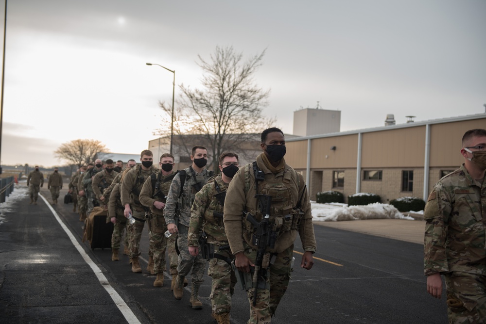 182nd Security Forces Squadron mobilizes to Washington, D.C., Jan. 14, 2021, for presidential inauguration support