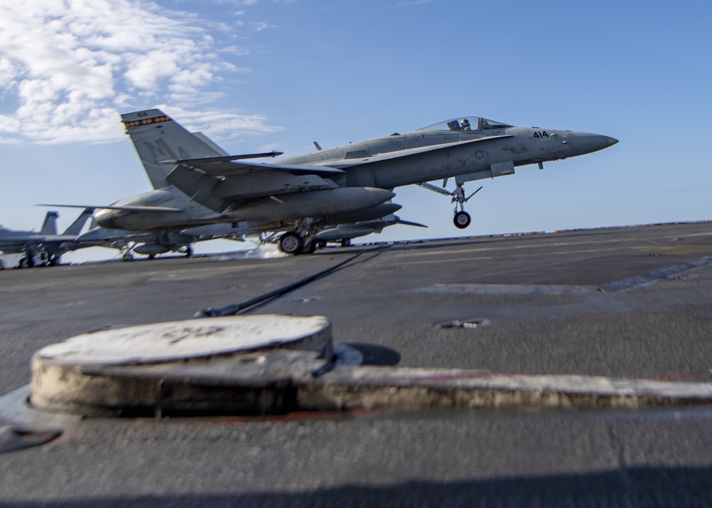 An F/A-18C Hornet Makes Arrested Landing