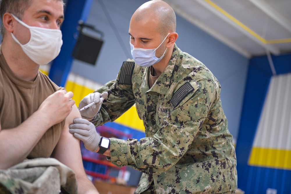 COVID-19 Shot Exercise Held On Naval Base San Diego