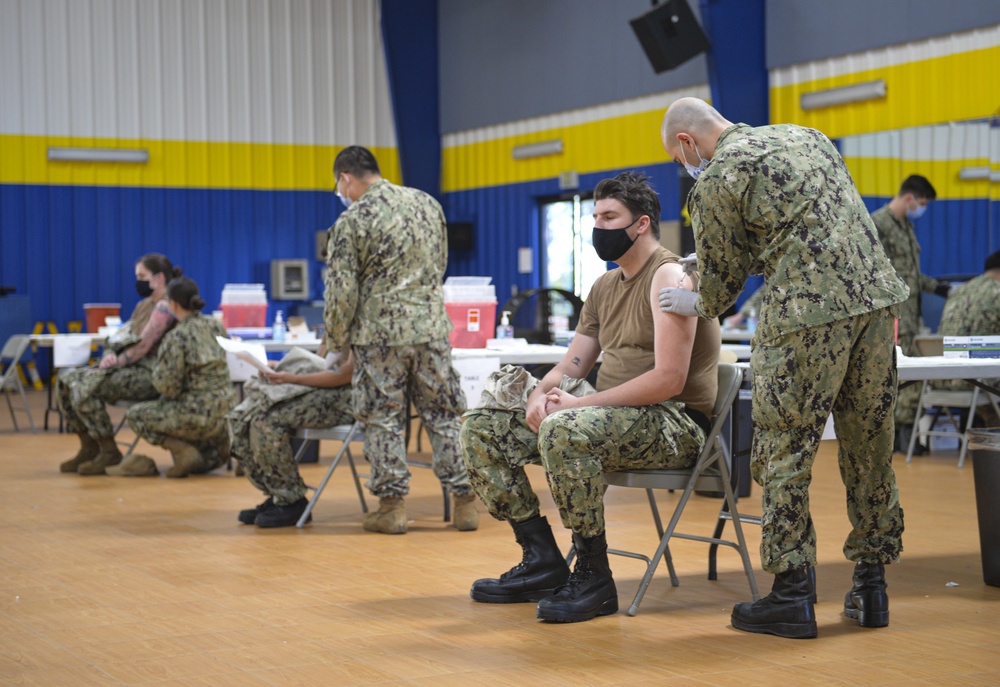 COVID-19 Shot Exercise Held On Naval Base San Diego
