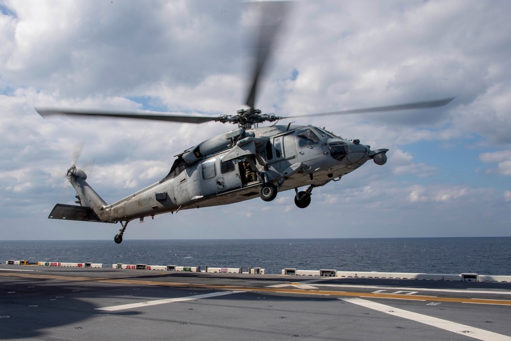 USS America (LHA 6) Cinducts Flight Opperations in the Philippene Sea