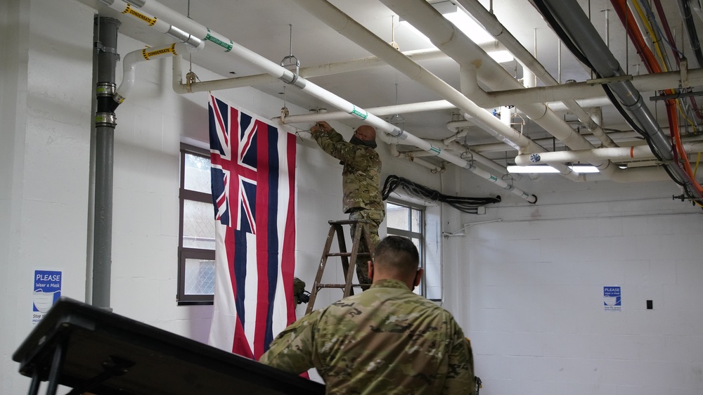 Hawaii National Guard Soldiers set up work space for 59th Presidential Inauguration support