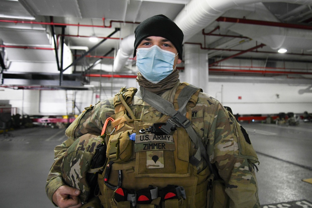 U.S. Army Spc. Cody Zimmer, a combat medic specialist, poses for a photo in Washington, D.C., Jan. 12, 2021