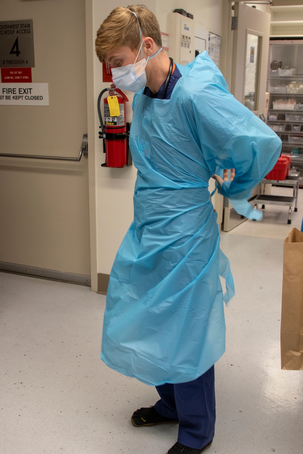 Senior Airman Nathan Nadeau works alongside Dameron Hospital personnel