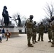 U.S. Soldiers with 933rd Military Police Company, Illinois National Guard, stand guard near the Mary McLeod Bethune Memorial Statue in Lincoln Park in Washington, D.C., Jan. 18, 2021