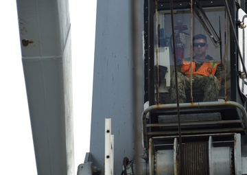 Navy Expeditionary Logistics Conduct Mark VI LO/LO Crane Operations with USNS Soderman