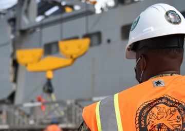 Navy Expeditionary Logistics Conduct Mark VI LO/LO Crane Operations with USNS Soderman