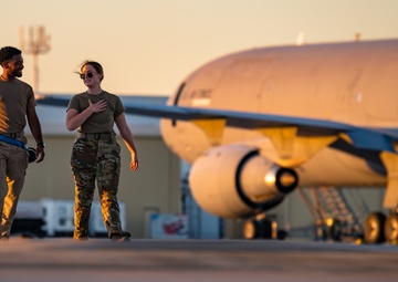 KC-10 provides fuel to E-3, F-15s