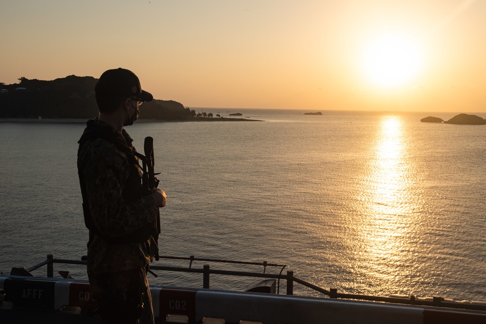 USS America (LHA 6) Sailor Stands Watch