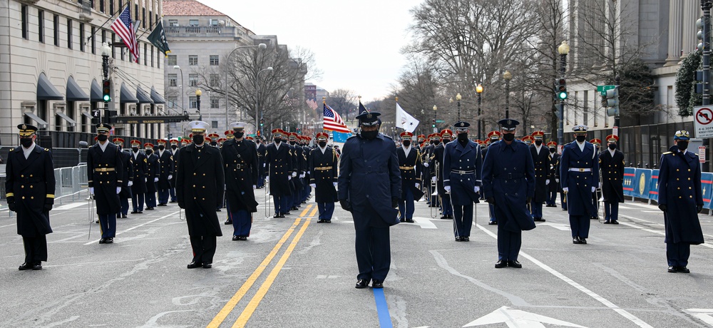 Members of the presidential escort prepare to march