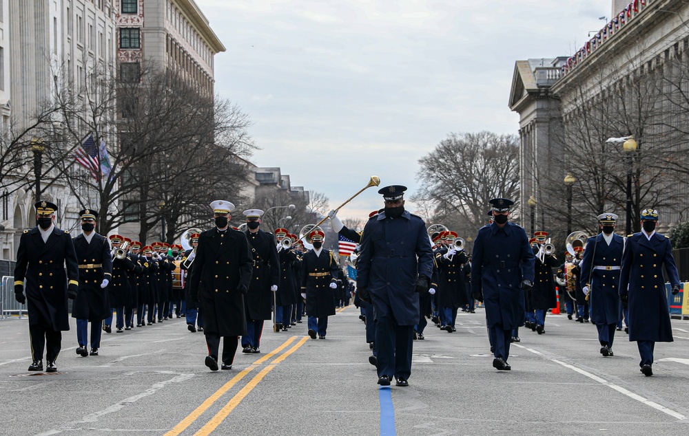 Members of the presidential escort march during rehearsals