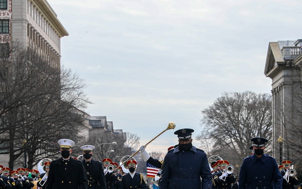Members of the presidential escort march during rehearsals