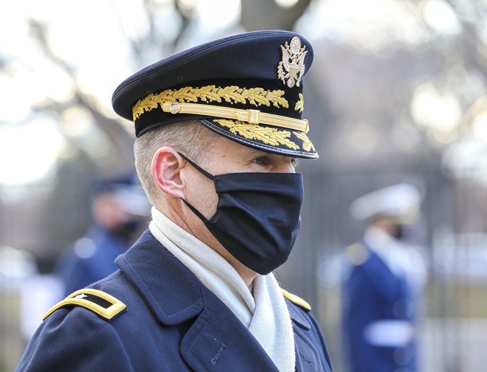 Members of the presidential escort prepare to march during rehearsals