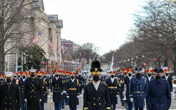 Members of the presidential escort stand in formation