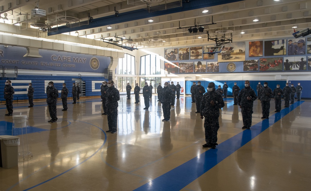 Recruits Participate in Modified Physical Fitness at Coast Guard Training Center Cape May, New Jersey