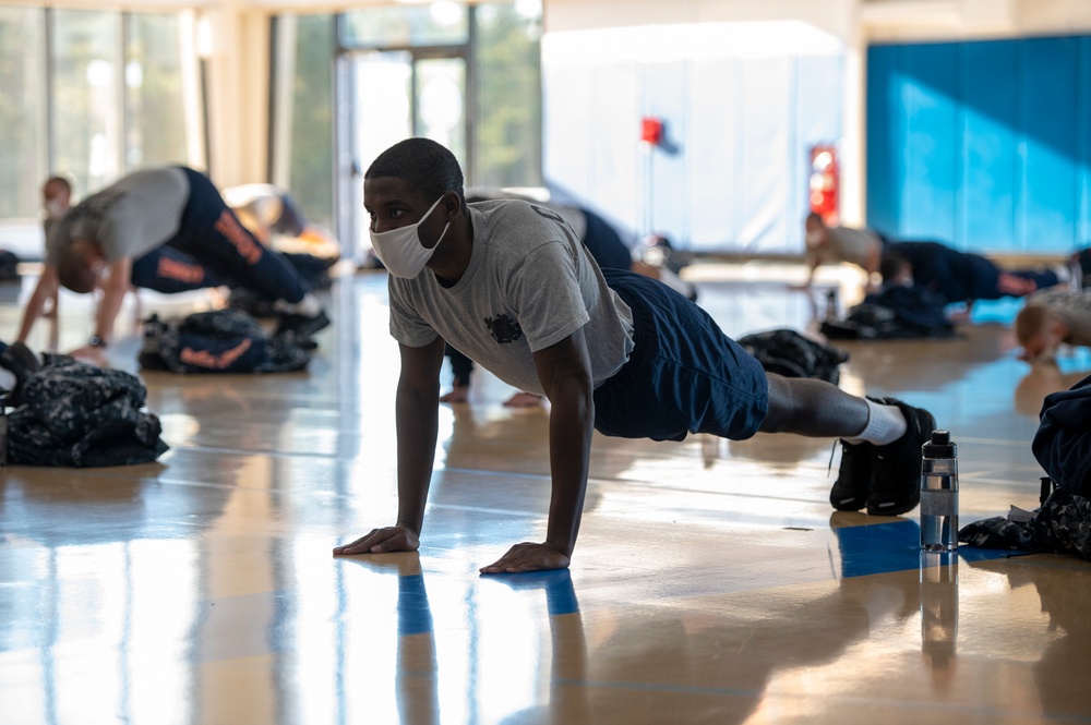 Recruits Participate in Modified Physical Fitness at Coast Guard Training Center Cape May, New Jersey