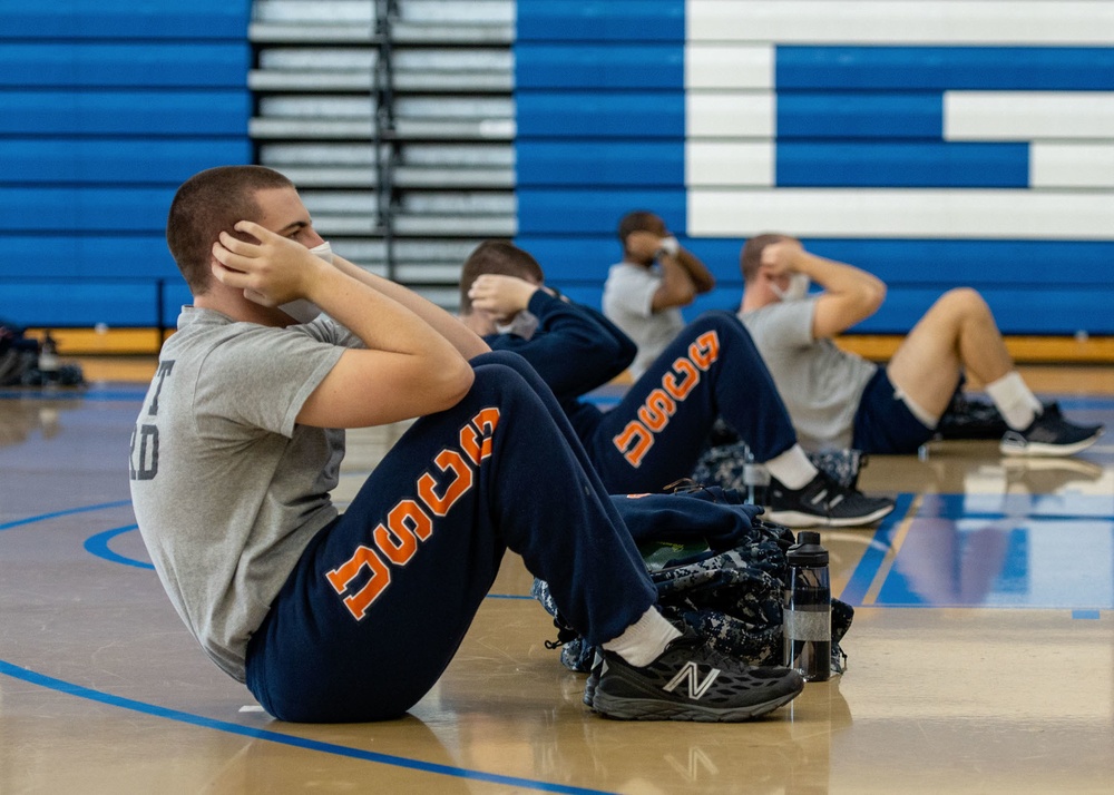 Recruits Participate in Modified Physical Fitness at Coast Guard Training Center Cape May, New Jersey