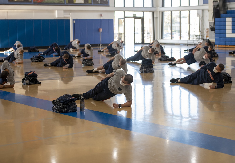 Recruits Participate in Modified Physical Fitness at Coast Guard Training Center Cape May, New Jersey