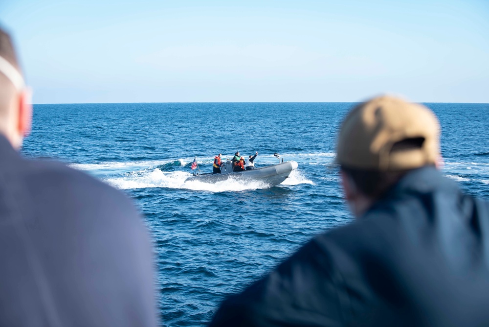 Mitscher Conducts Small Boat Ops With USS Laboon