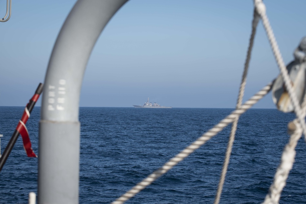 Mitscher Conducts Small Boat Ops With USS Laboon