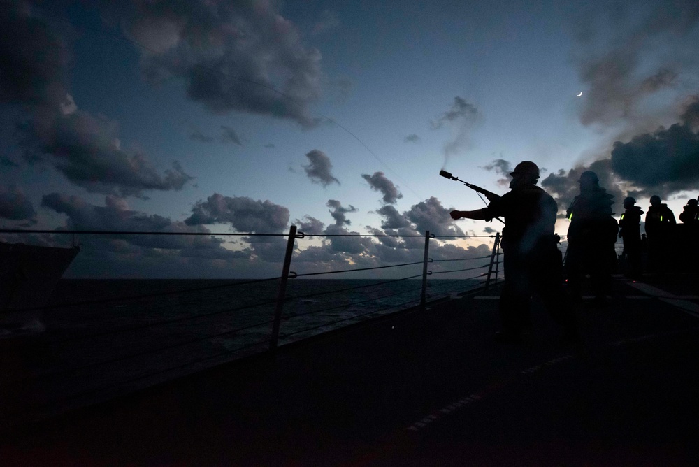 Mitscher Conducts a Replenishment-at-Sea with USNS Kanawha