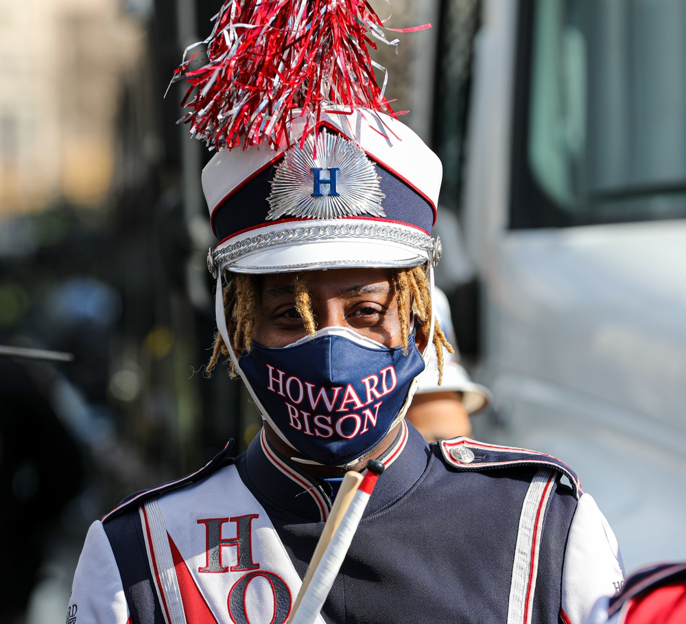 Howard University Marching Band stand in formation