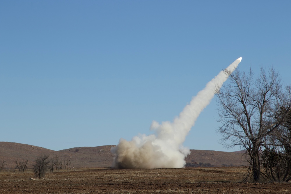 Live fire of the M142 High Mobility Artillery Rocket System (HIMARS)