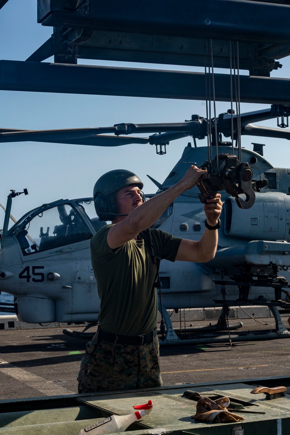 15th MEU Marines conduct preventive maintenance on HIMARS aboard Makin Island Amphibious Ready Group