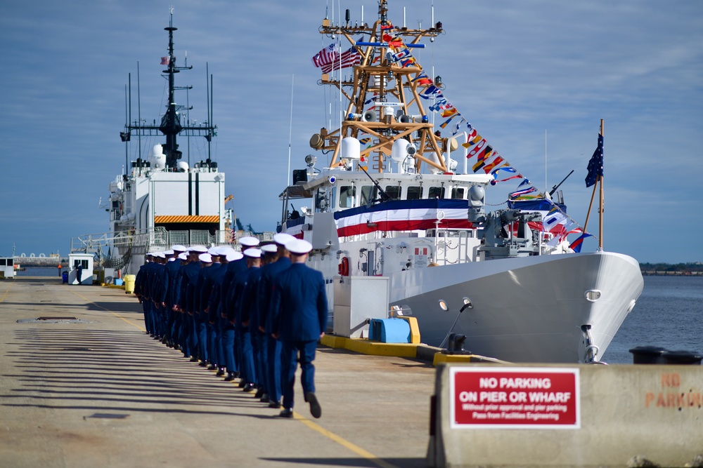USCGC Charles Moulthrope (WPC 1141) crew prepare to bring ship to life